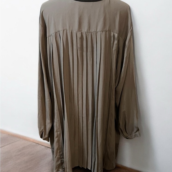 Taupe Long Sleeve Boxy Button Down Blouse - Picture 3 of 5